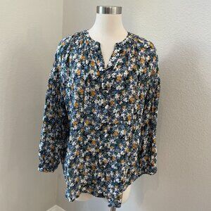 J Jill Womens Large Tall Floral Button Up Blouse Long Sleeve Shirt Top V Neck